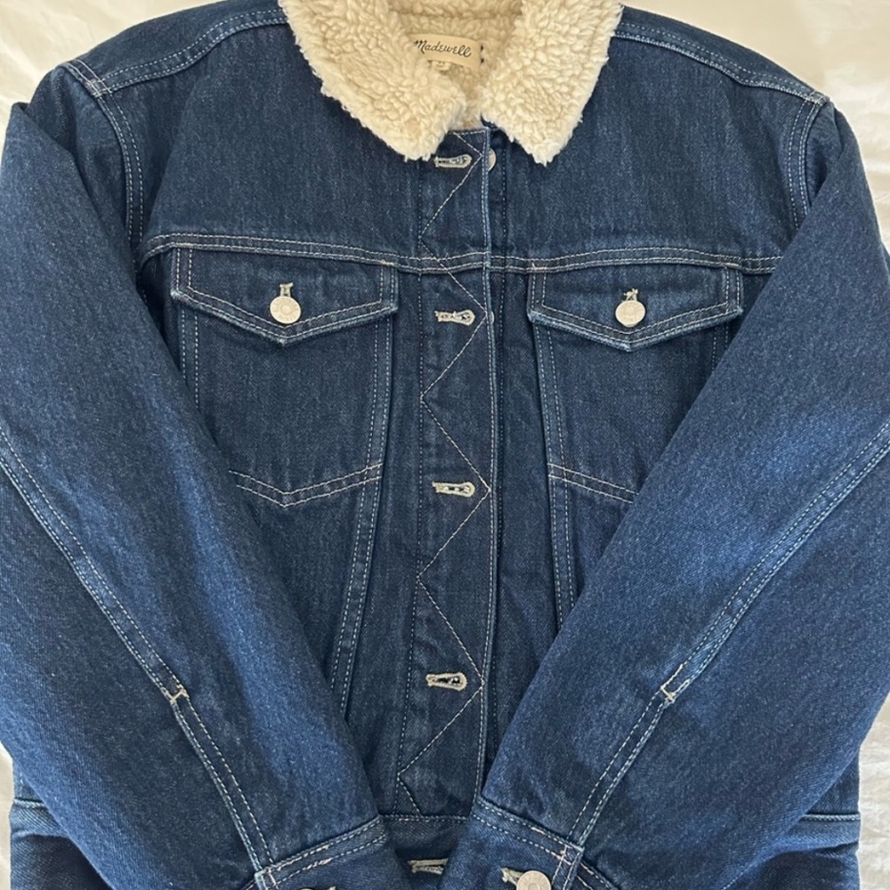 Madewell xs The Cropped Oversized Trucker Jean Jacket: Sherpa Collar Edi… - Picture 9 of 9